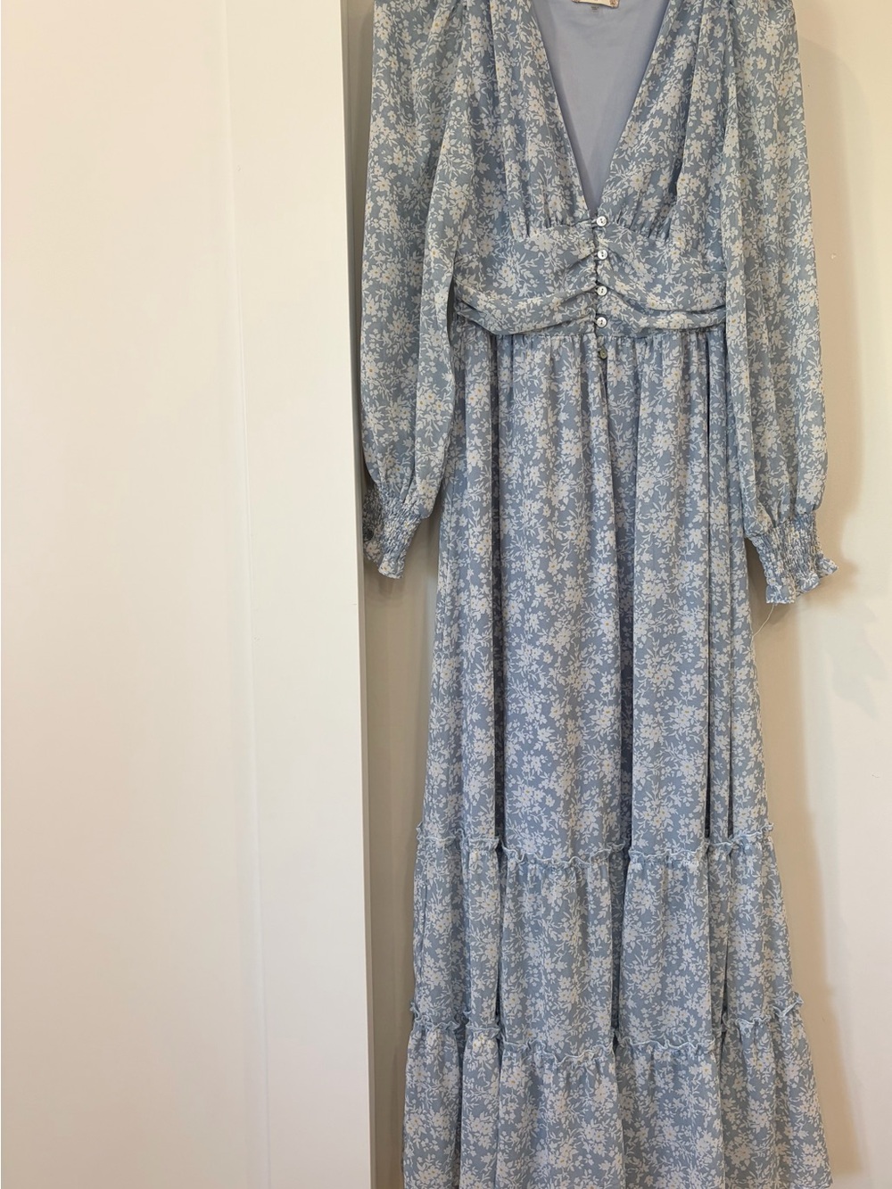 Altar'd State Light Blue Floral Maxi Dress with Button Front